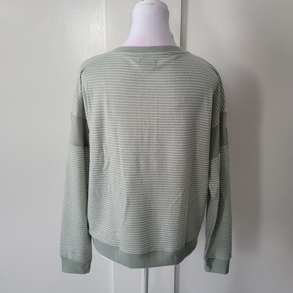 Splendid Size S Green Striped Lounge Top Soft Long Sleeve Chest Pocket Casual - Picture 3 of 9